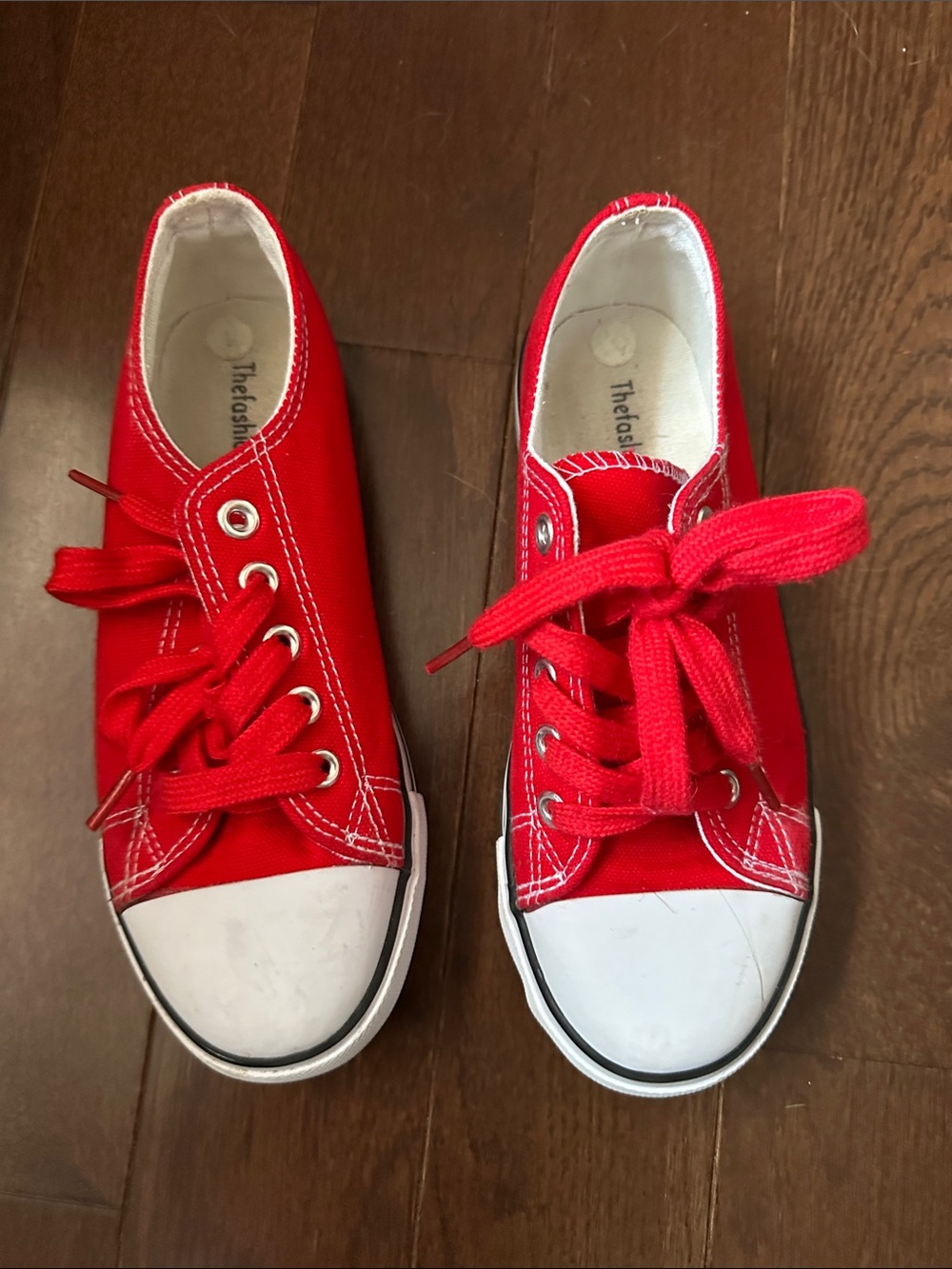 Amazon Kids Red Canvas Lace-Up Sneakers with White Toe Caps